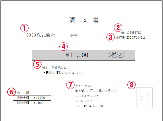 領収書 記入例