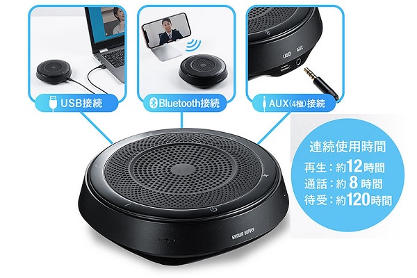 【USB／Bluetooth／AUX対応】360度収音可能なWeb会議スピーカーフォン「400-BTMAS1」 | ワカルニ